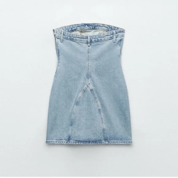 Zara Women’s Strapless Denim Dress Size Medium - Picture 6 of 11